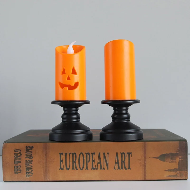 LED Pompoen Kaars met Spookjesgezicht voor Halloween Decoratie Veilig Sfeervol Batterij Theelicht Sfeerverlichting | Sansoti