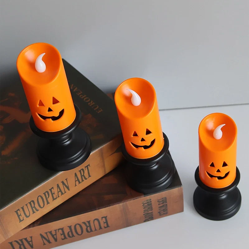 LED Pompoen Kaars met Spookjesgezicht voor Halloween Decoratie Veilig Sfeervol Batterij Theelicht Sfeerverlichting | Sansoti