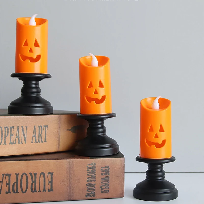 LED Pompoen Kaars met Spookjesgezicht voor Halloween Decoratie Veilig Sfeervol Batterij Theelicht Sfeerverlichting | Sansoti