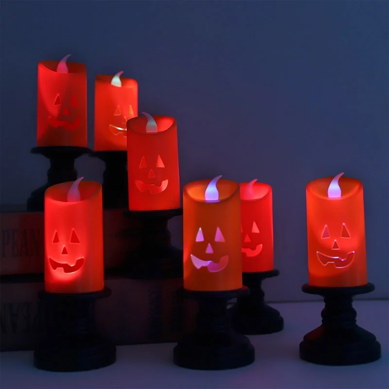 LED Pompoen Kaars met Spookjesgezicht voor Halloween Decoratie Veilig Sfeervol Batterij Theelicht Sfeerverlichting | Sansoti