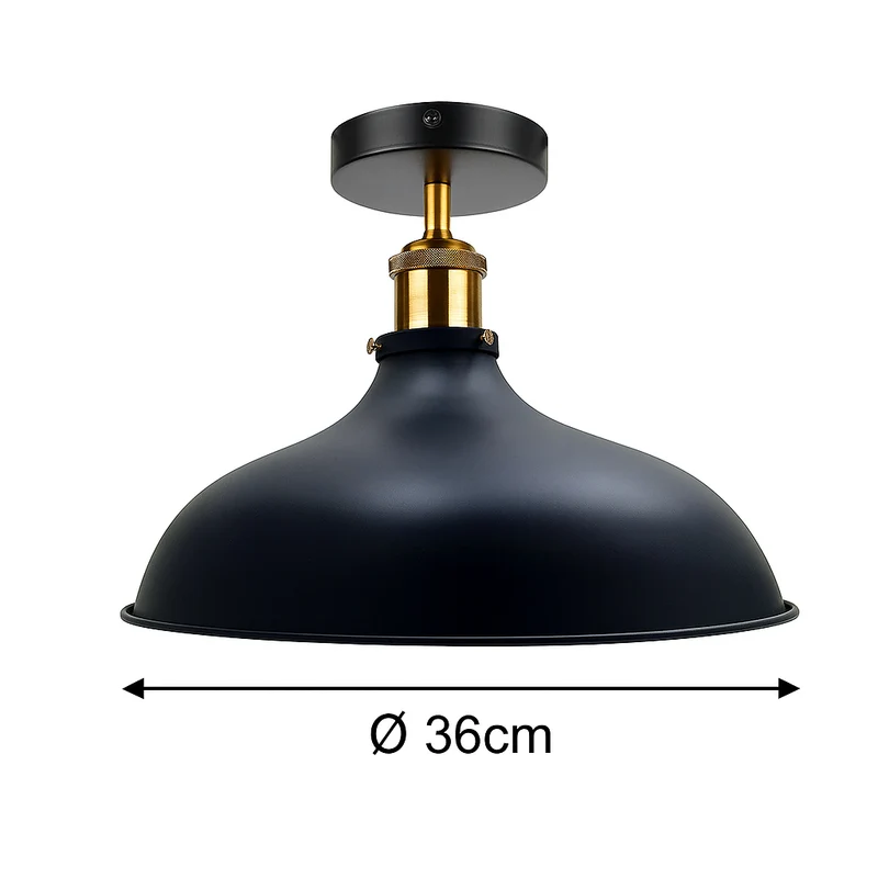 Schwarz Deckenleuchte Metallschirm Ø 36cm – Modern Deckenlampen E27~2738