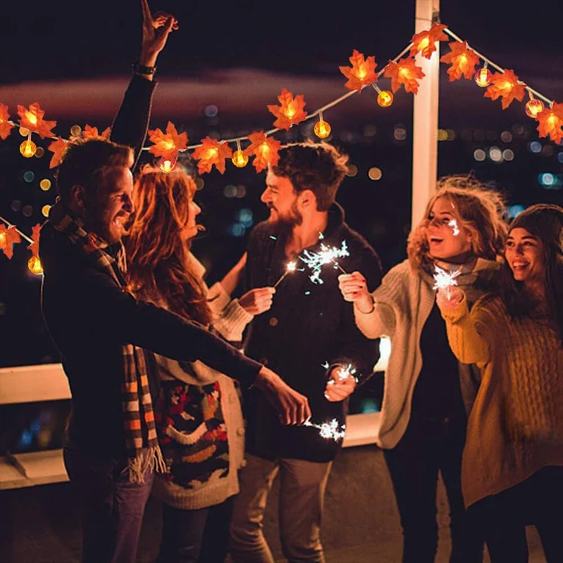 Herfstverlichting pompoen esdoornblad warm wit 3 meter LED sfeerlicht decoratief sfeerverlichting binnen buiten | Sansoti