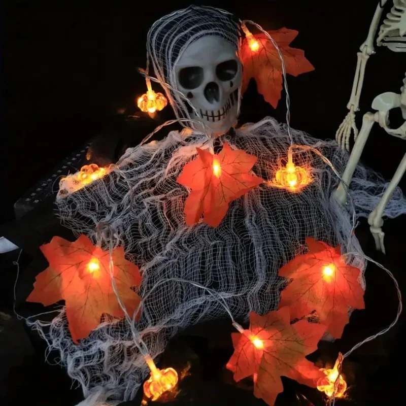Herfstverlichting pompoen esdoornblad warm wit 3 meter LED sfeerlicht decoratief sfeerverlichting binnen buiten | Sansoti