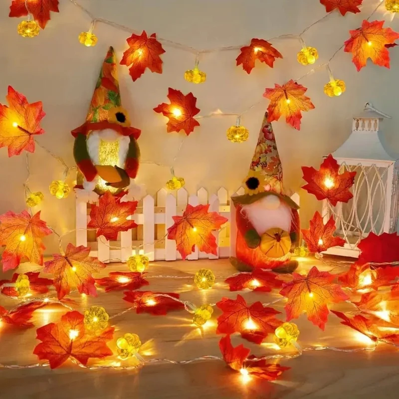 Herfstverlichting pompoen esdoornblad warm wit 3 meter LED sfeerlicht decoratief sfeerverlichting binnen buiten | Sansoti