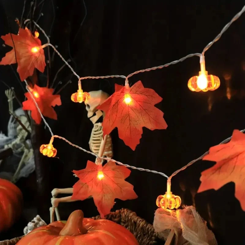 Herfstverlichting pompoen esdoornblad warm wit 3 meter LED sfeerlicht decoratief sfeerverlichting binnen buiten | Sansoti