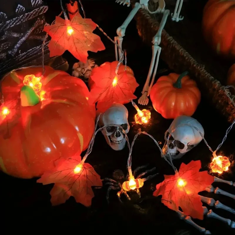Herfstverlichting pompoen esdoornblad warm wit 3 meter LED sfeerlicht decoratief sfeerverlichting binnen buiten | Sansoti