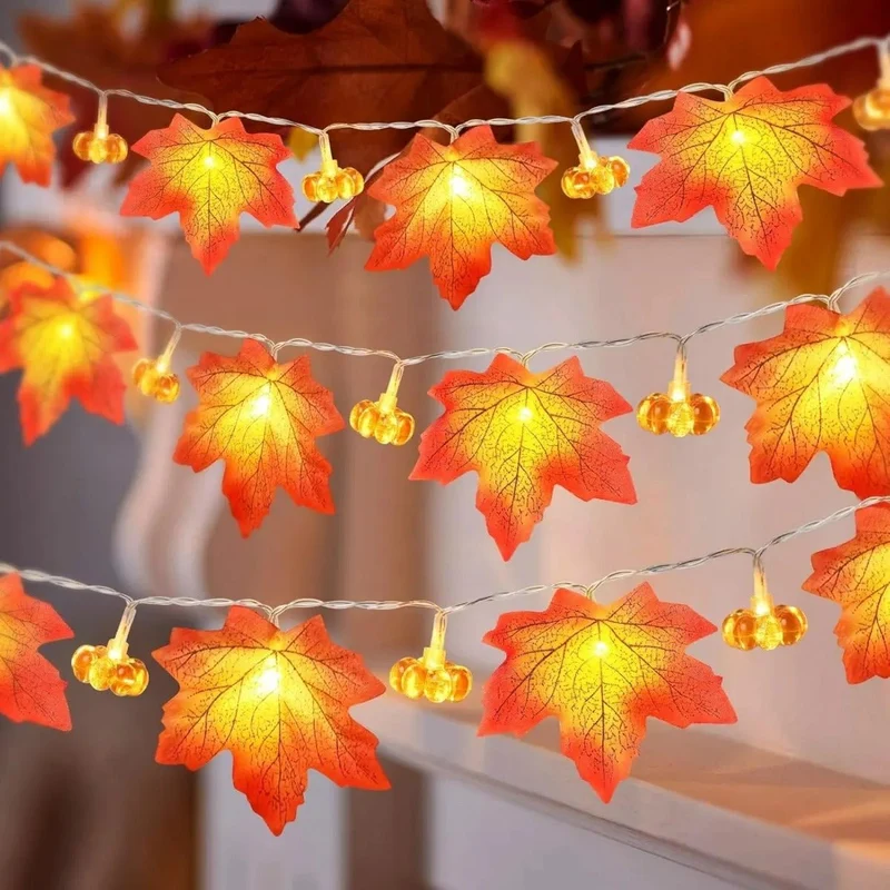 Herfstverlichting pompoen esdoornblad warm wit 3 meter LED sfeerlicht decoratief sfeerverlichting binnen buiten | Sansoti