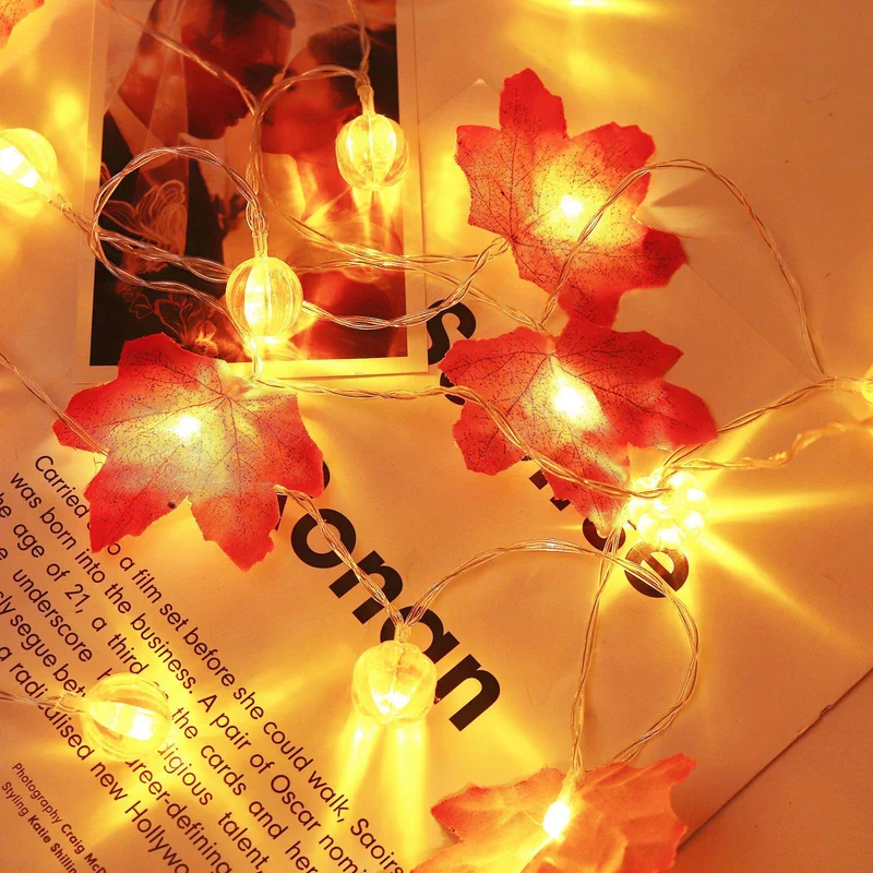 Herfstverlichting pompoen esdoornblad warm wit 3 meter LED sfeerlicht decoratief sfeerverlichting binnen buiten | Sansoti