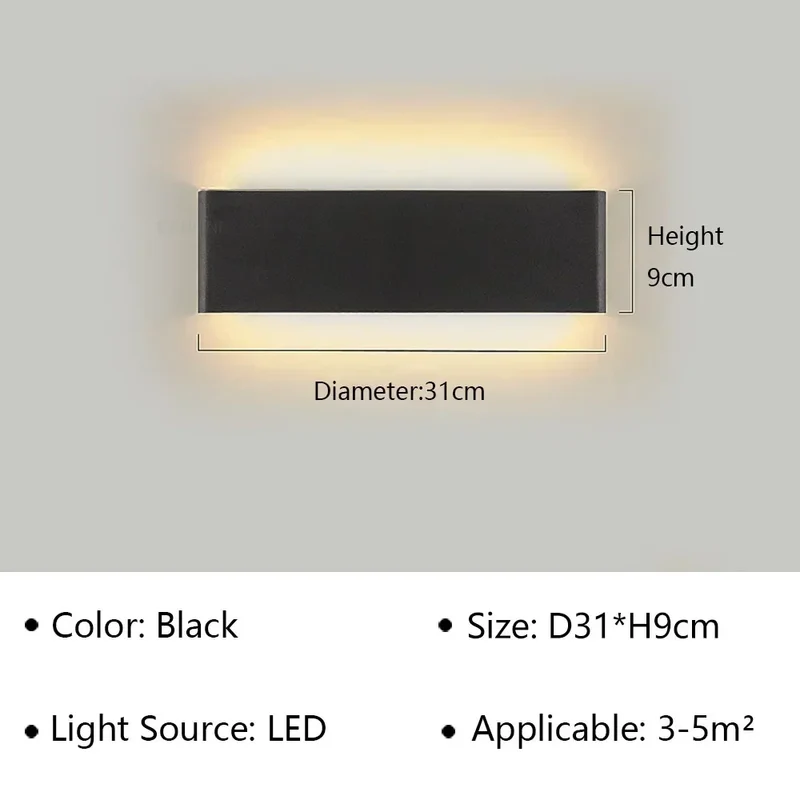LED Wandlamp Modern Aluminium Acryl 30cm Warm Wit Zwart Goud Slaapkamer Hal Badkamer Minimalistisch Design | Sansoti