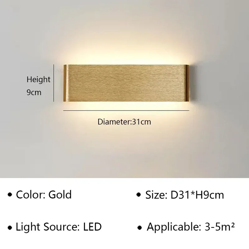 LED Wandlamp Modern Aluminium Acryl 30cm Warm Wit Zwart Goud Slaapkamer Hal Badkamer Minimalistisch Design | Sansoti