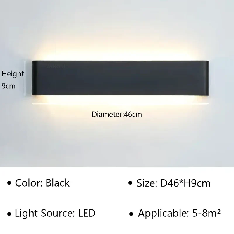LED Wandlamp Modern Aluminium Acryl 30cm Warm Wit Zwart Goud Slaapkamer Hal Badkamer Minimalistisch Design | Sansoti