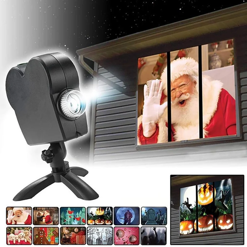 Raamprojectie Bewegende Animaties Feestdagen Kerst Halloween LED Projectieapparaat binnen buiten 12 scènes | Sansoti