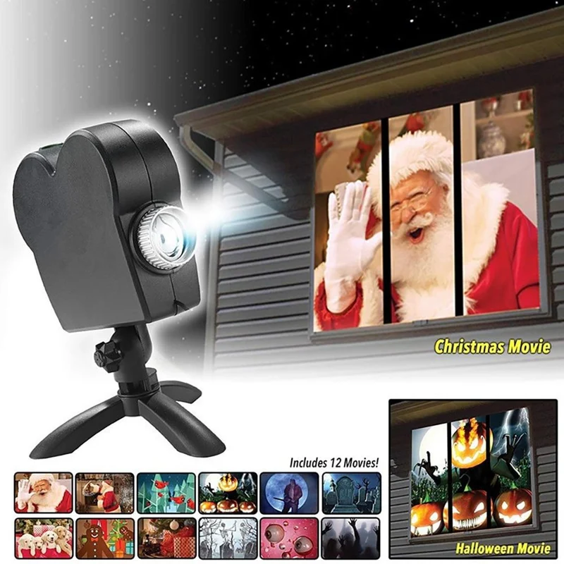 Raamprojectie Bewegende Animaties Feestdagen Kerst Halloween LED Projectieapparaat binnen buiten 12 scènes | Sansoti