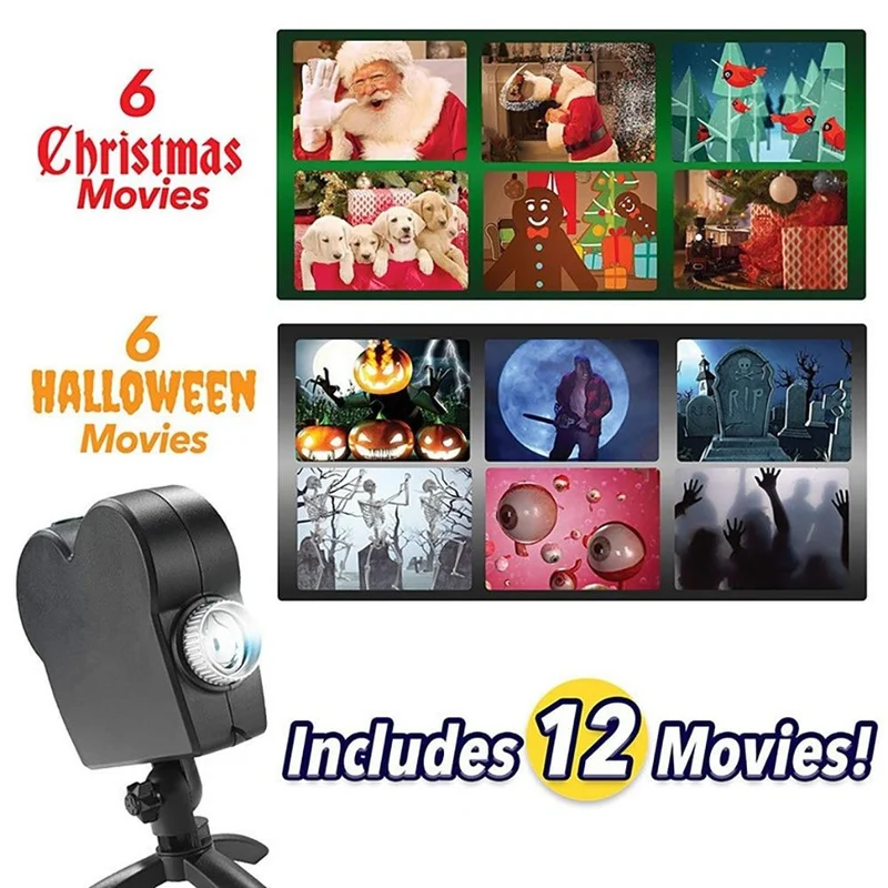 Raamprojectie Bewegende Animaties Feestdagen Kerst Halloween LED Projectieapparaat binnen buiten 12 scènes | Sansoti