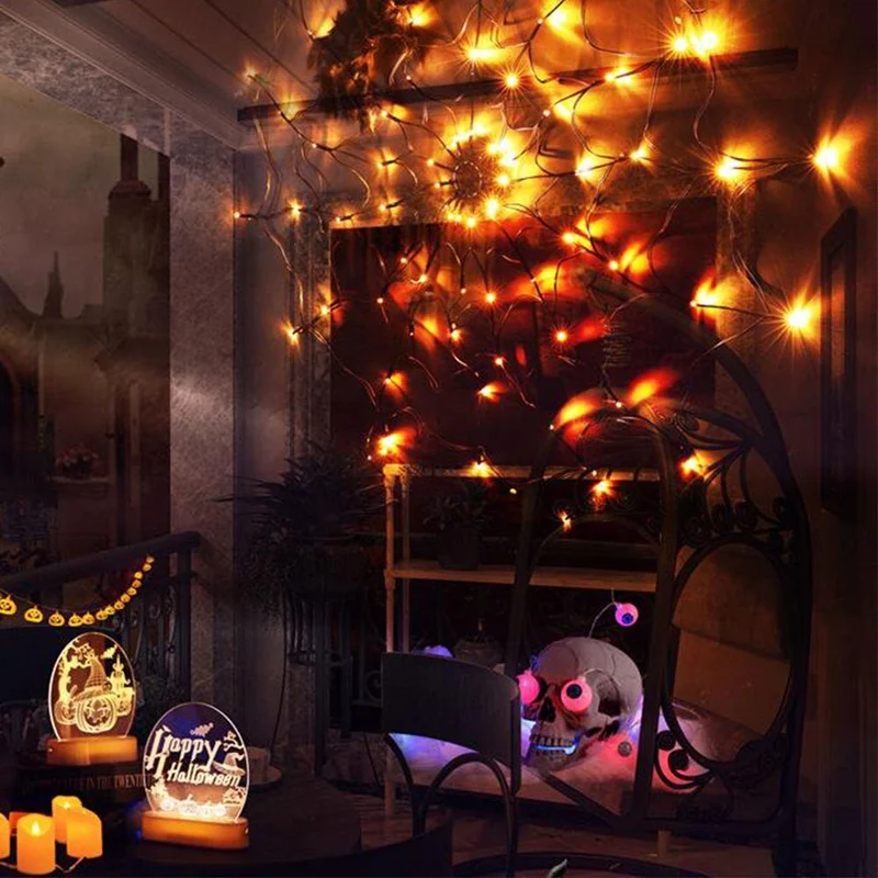 Spinnenwebverlichting LED Waterdicht Halloween Decoratie Feestverlichting 8 Standen Afstandsbediening | Sansoti