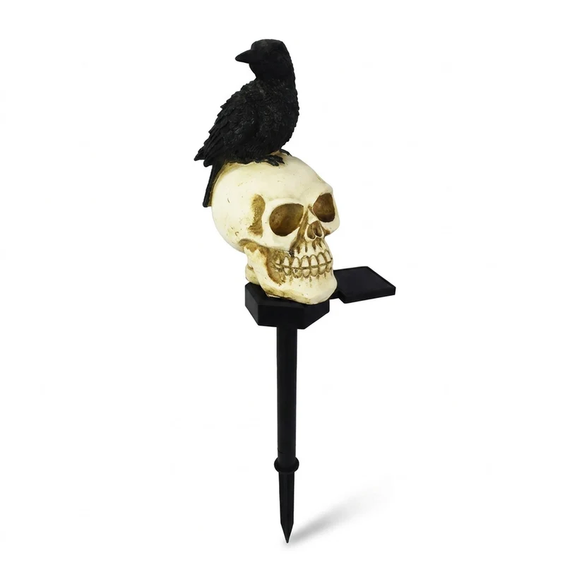Solar Schedel Tuinlamp met Raaf Decoratie Padverlichting Halloween LED Buitenlamp Zonnecel Waterdicht | Sansoti