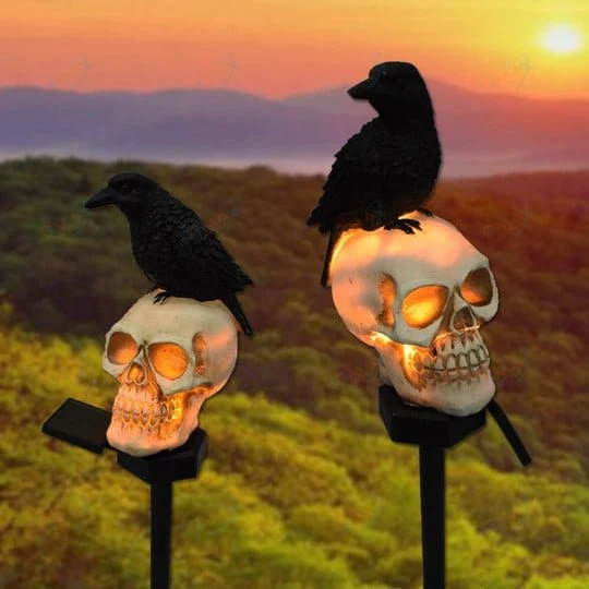 Solar Schedel Tuinlamp met Raaf Decoratie Padverlichting Halloween LED Buitenlamp Zonnecel Waterdicht | Sansoti