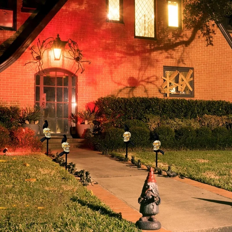 Solar Schedel Tuinlamp met Raaf Decoratie Padverlichting Halloween LED Buitenlamp Zonnecel Waterdicht | Sansoti