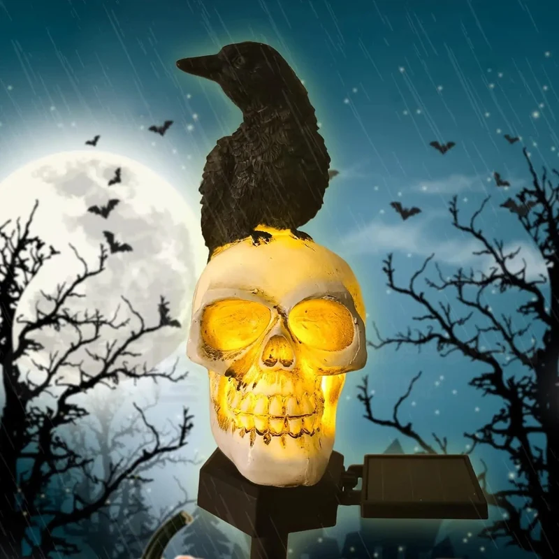 Solar Schedel Tuinlamp met Raaf Decoratie Padverlichting Halloween LED Buitenlamp Zonnecel Waterdicht | Sansoti