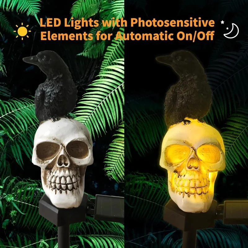 Solar Schedel Tuinlamp met Raaf Decoratie Padverlichting Halloween LED Buitenlamp Zonnecel Waterdicht | Sansoti