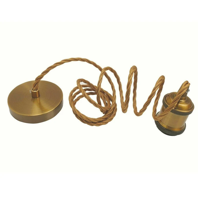 Vintage E27 Lampenfassung Pendelset-1 m rundem Stoffkabel & Deckenrose ~1436