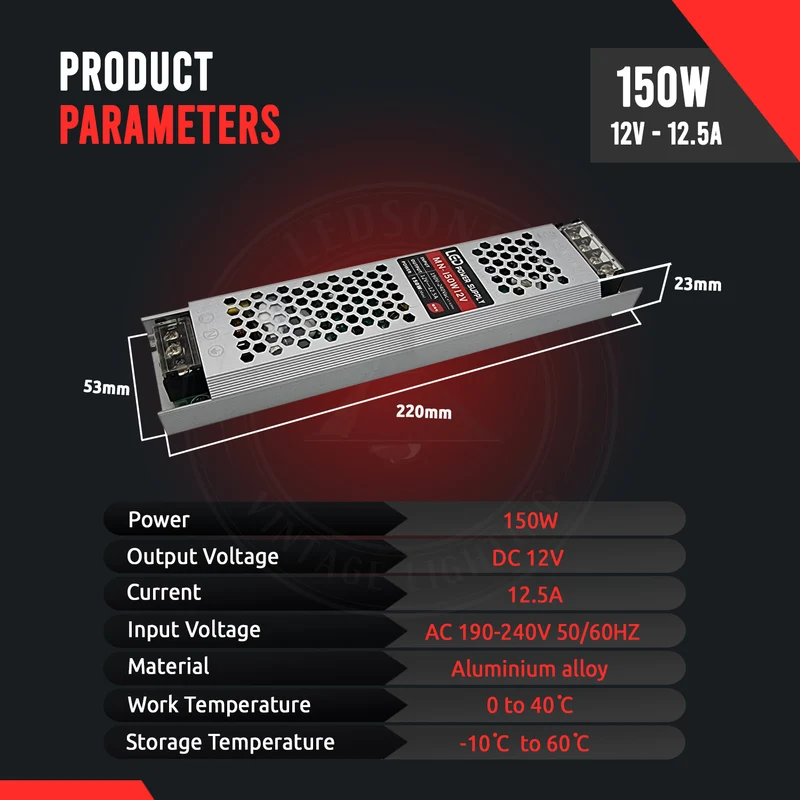 12V LED Trafo 150W 12,5A Konstantspannung – Slim Netzteil Treiber | IP20 ~1209