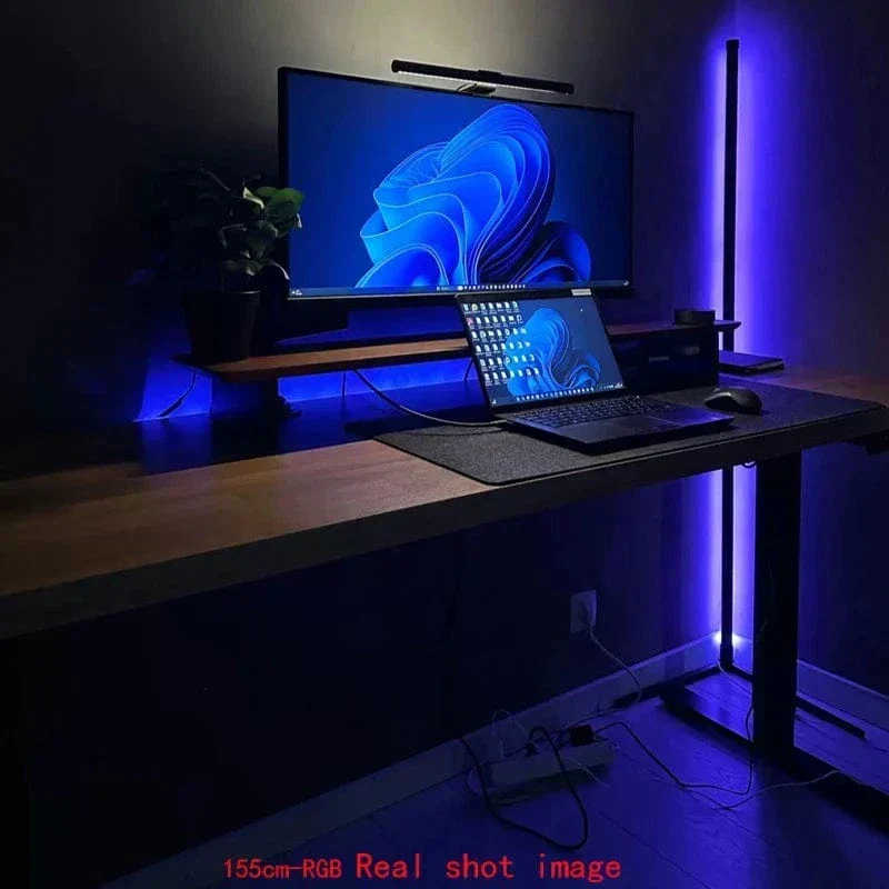 RGB Hoekstaande Vloerlamp met Afstandsbediening Aluminium Zwart 40cm 155cm Modern Sfeerlicht Woonkamer | Sansoti