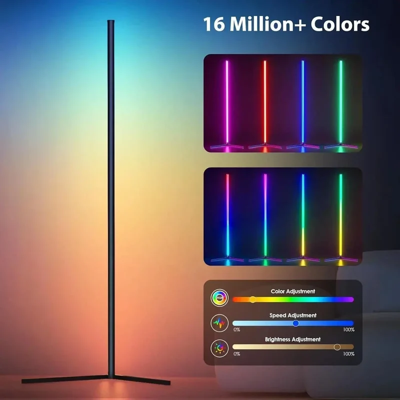 RGB Hoekstaande Vloerlamp met Afstandsbediening Aluminium Zwart 40cm 155cm Modern Sfeerlicht Woonkamer | Sansoti