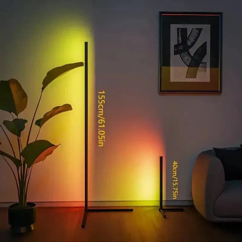 RGB Hoekstaande Vloerlamp met Afstandsbediening Aluminium Zwart 40cm 155cm Modern Sfeerlicht Woonkamer | Sansoti