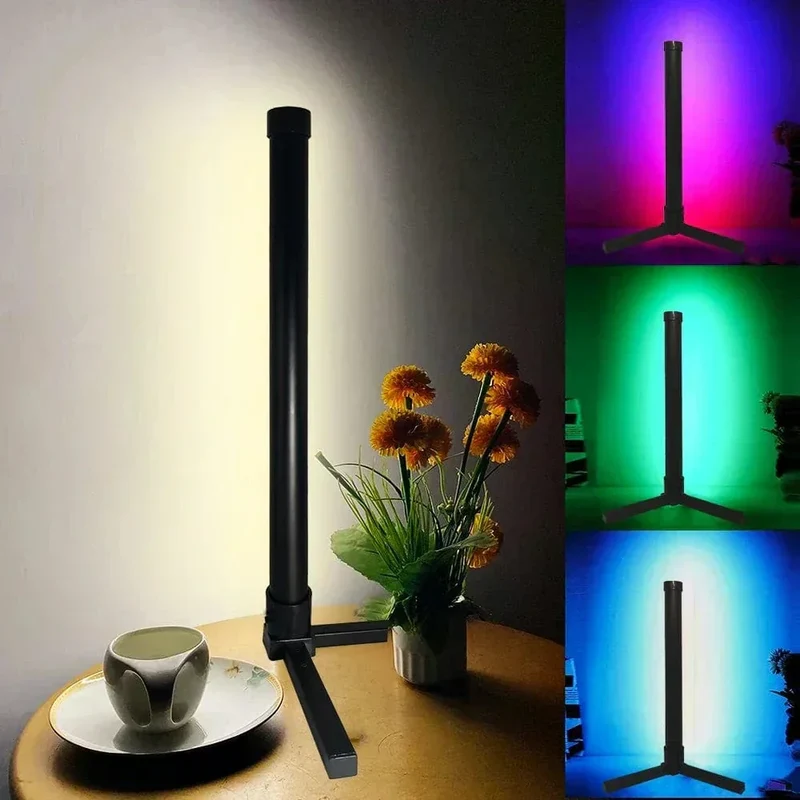 RGB Hoekstaande Vloerlamp met Afstandsbediening Aluminium Zwart 40cm 155cm Modern Sfeerlicht Woonkamer | Sansoti