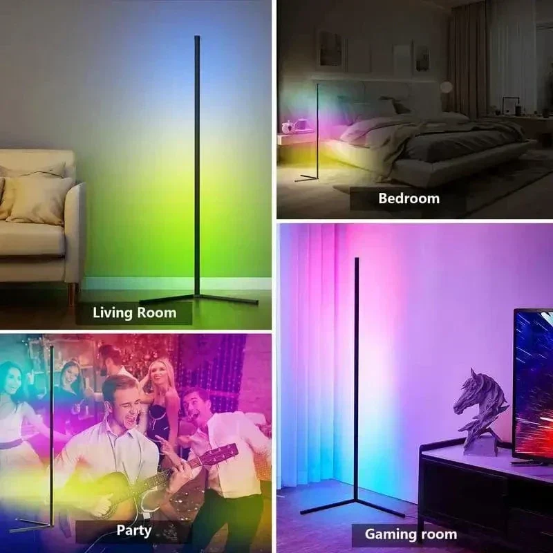 RGB Hoekstaande Vloerlamp met Afstandsbediening Aluminium Zwart 40cm 155cm Modern Sfeerlicht Woonkamer | Sansoti