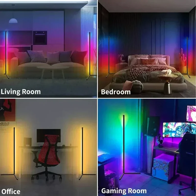 RGB Hoekstaande Vloerlamp met Afstandsbediening Aluminium Zwart 40cm 155cm Modern Sfeerlicht Woonkamer | Sansoti