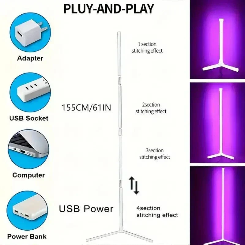 RGB Hoekstaande Vloerlamp met Afstandsbediening Aluminium Zwart 40cm 155cm Modern Sfeerlicht Woonkamer | Sansoti