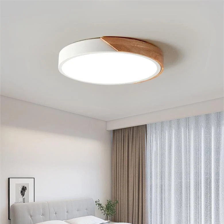 Plafondlamp Hout Rond Minimalistisch Design Scandinavisch Macaron Stijl Woonkamer Slaapkamer LED Verlichting | Sansoti