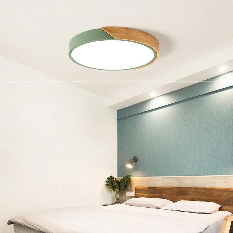 Plafondlamp Hout Rond Minimalistisch Design Scandinavisch Macaron Stijl Woonkamer Slaapkamer LED Verlichting | Sansoti