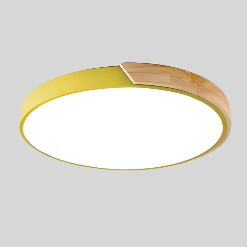 Plafondlamp Hout Rond Minimalistisch Design Scandinavisch Macaron Stijl Woonkamer Slaapkamer LED Verlichting | Sansoti