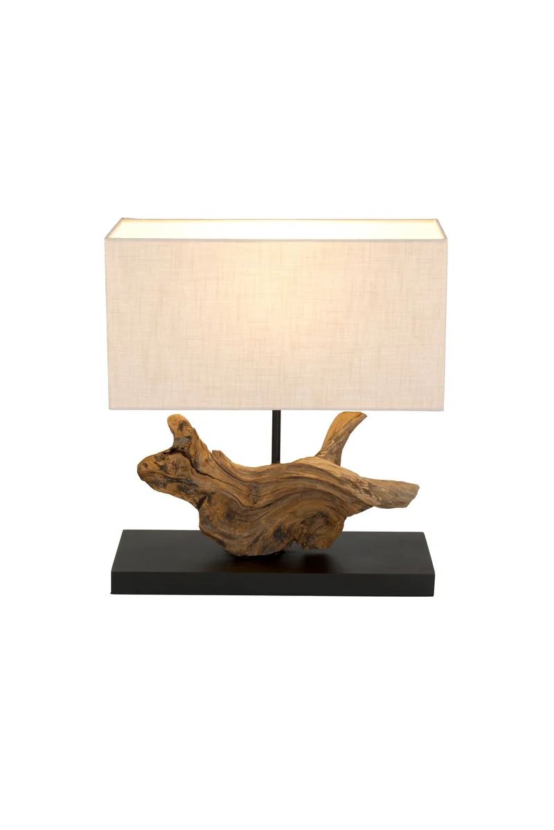 Tischlampe Lipari Akazienholz mit Schirm Rechteckig