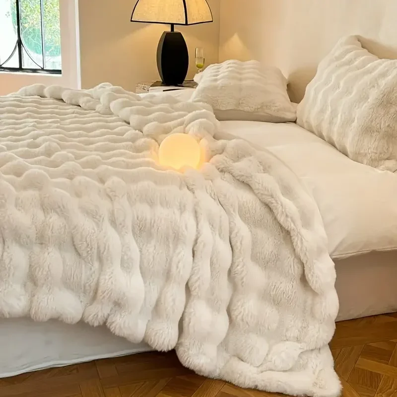 Dubbelzijdige Imitatiebont Plaid 100% Polyester Winterdeken Warm Zacht Bed Bank Decoratief 4 Kleuren | Sansoti