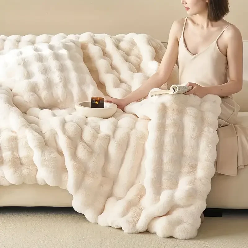 Dubbelzijdige Imitatiebont Plaid 100% Polyester Winterdeken Warm Zacht Bed Bank Decoratief 4 Kleuren | Sansoti