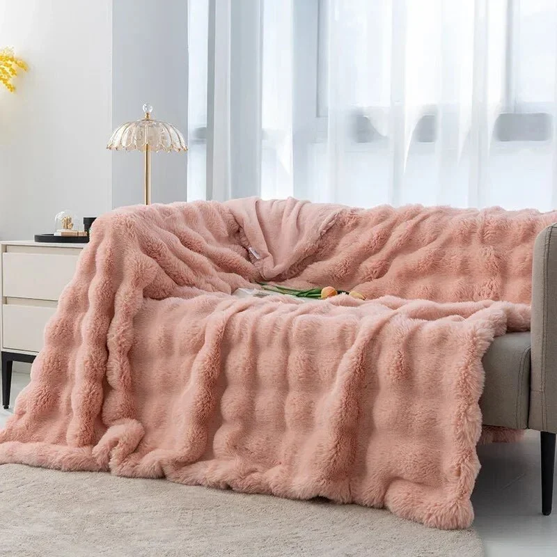 Zachte Pluche Deken Winter 100x160 cm Grijs Roze Blauw Bruin Warmte Comfort Knuffeldeken Slaapkamer Bed | Sansoti