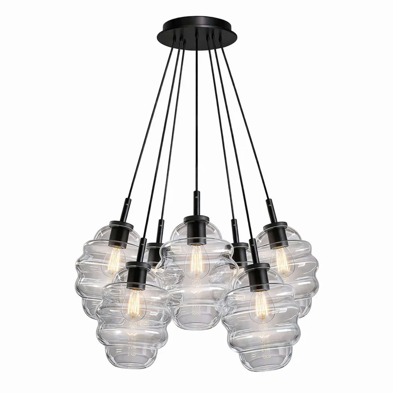 s.luce Echos Cluster Glas-Pendelleuchte 7-flammig 7x18cm