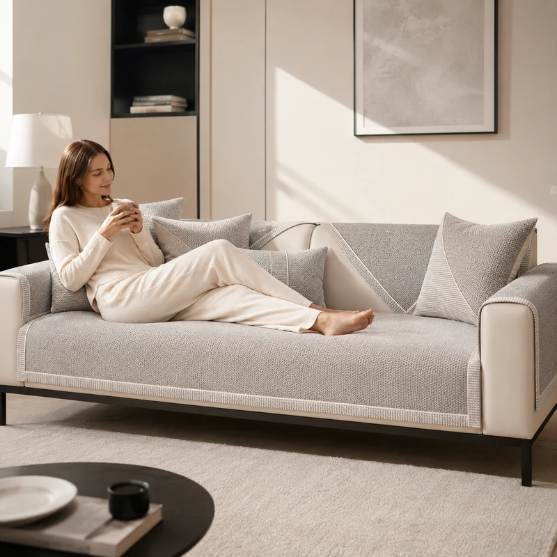 Modulaire Bankhoes Katoen-Linnen Antislip Gewatteerd Meubelprotectie Wasbaar Hoekbank Zitmeubel Sofahoes | Sansoti