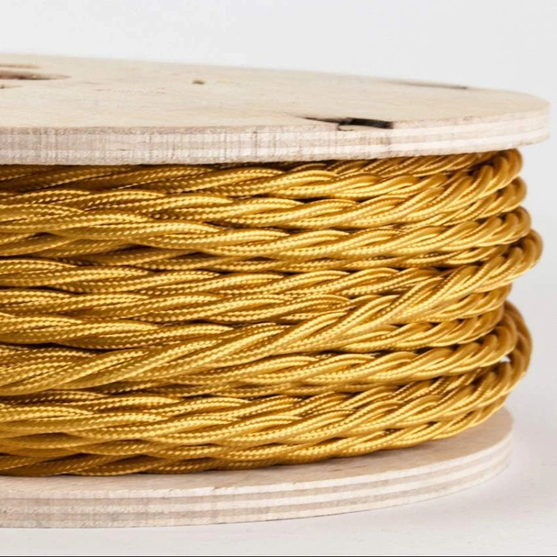 Goldenes Textilkabel 2-adrig Gedrehtes Stoffkabel DIY-Lampen ~1166