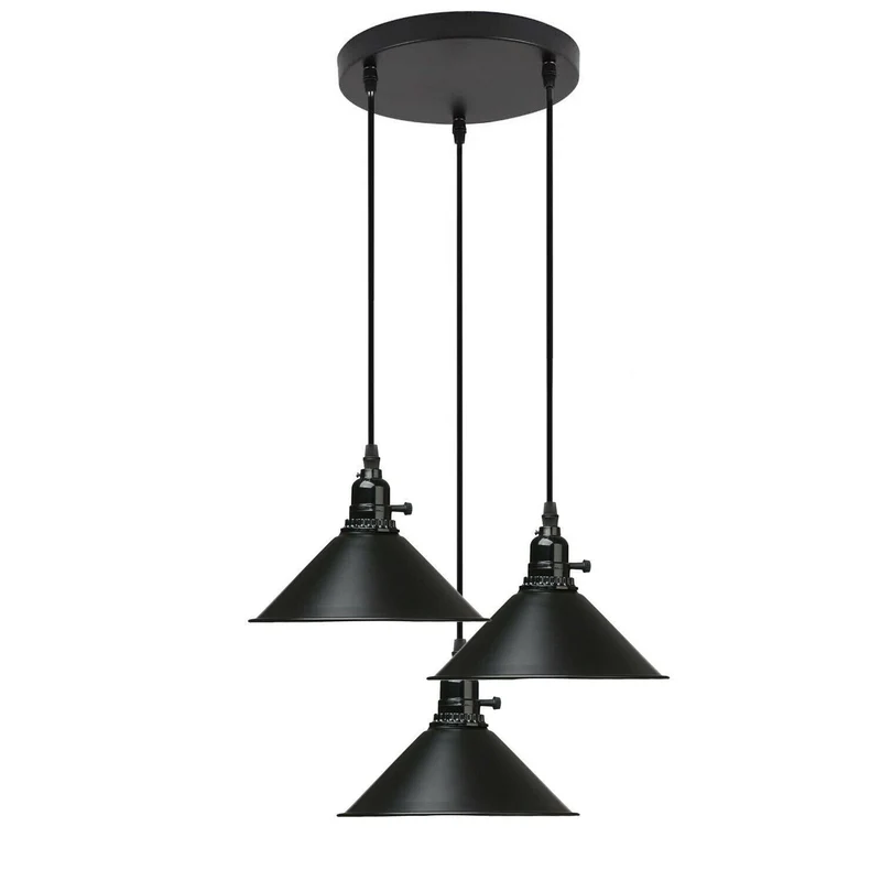Vintage Industrie 3-Wege Deckenpendelleuchte Metall Retro Loft Hang Lampenschirm~1678