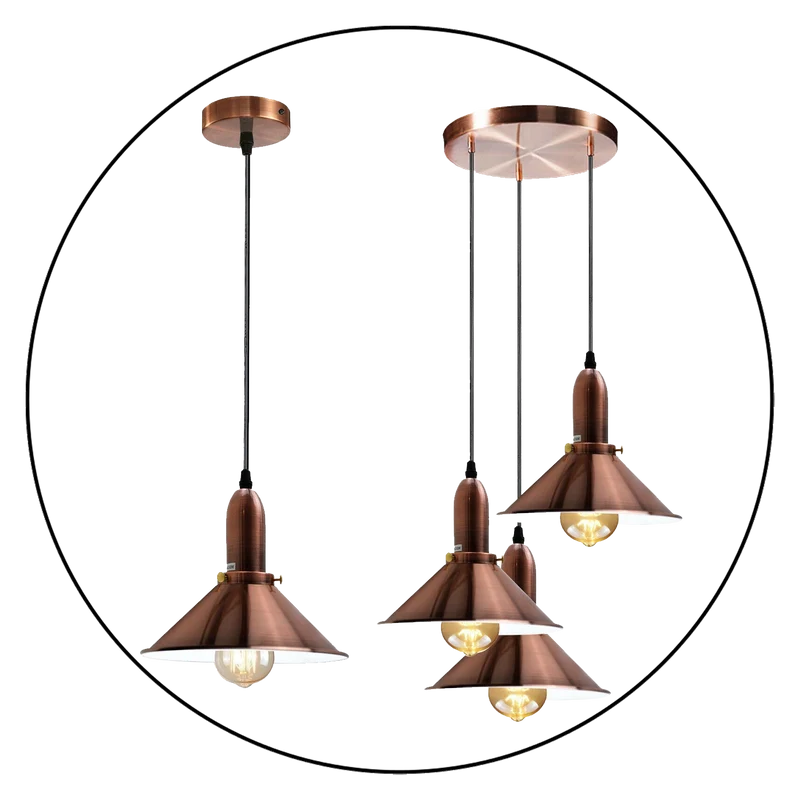 Industrielle Retro Kupfer Metallkegelform Schatten Innendecken Pendelleuchte Armatur~1802
