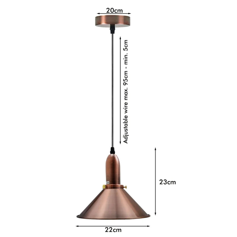 Industrielle Retro Kupfer Metallkegelform Schatten Innendecken Pendelleuchte Armatur~1802
