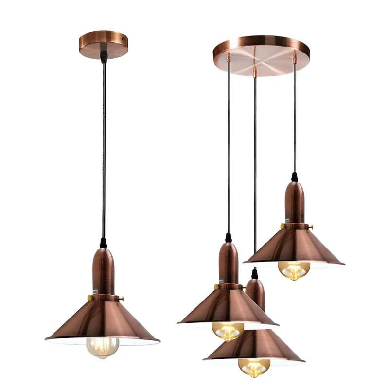 Industrielle Retro Kupfer Metallkegelform Schatten Innendecken Pendelleuchte Armatur~1802
