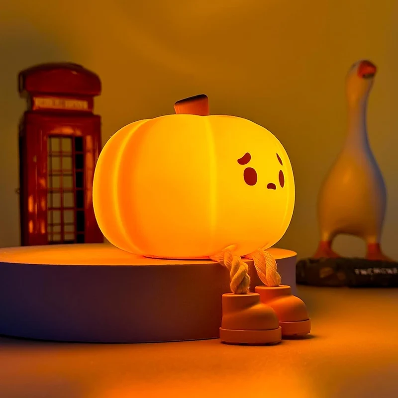 Pompoen Nachtlampje Siliconen Touch met Dimfunctie Oplaadbaar USB Sfeerlamp voor Kinderkamer Babykamer | Sansoti