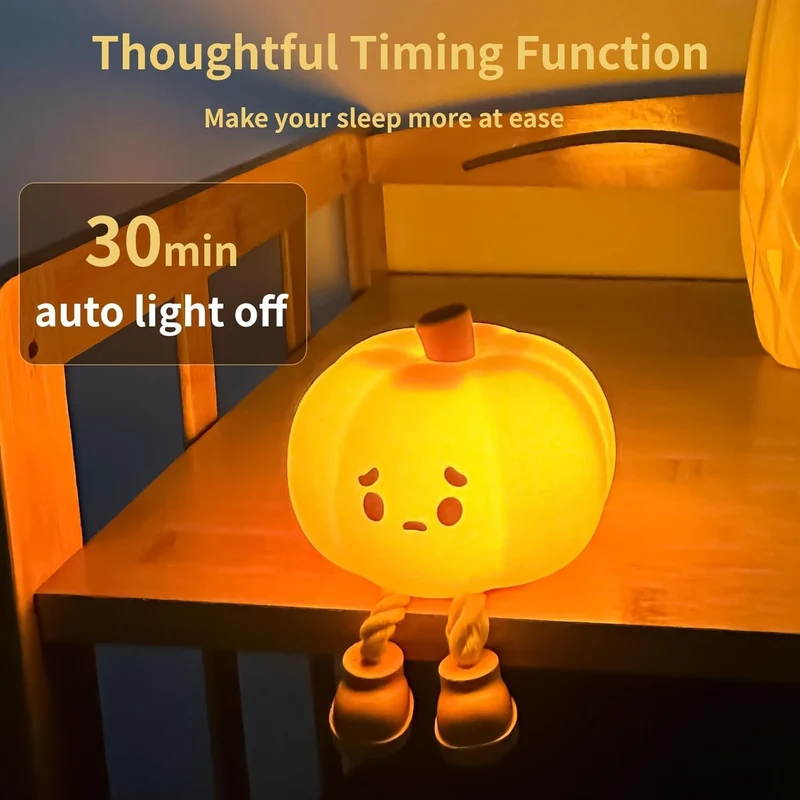 Pompoen Nachtlampje Siliconen Touch met Dimfunctie Oplaadbaar USB Sfeerlamp voor Kinderkamer Babykamer | Sansoti