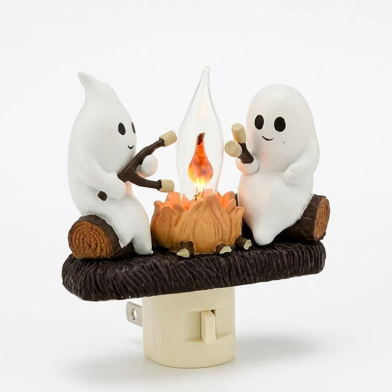Spookjes Kampvuur Nachtlampje 11 cm Flakkerend Licht Halloween Wandcontact Sfeerverlichting Decoratie | Sansoti
